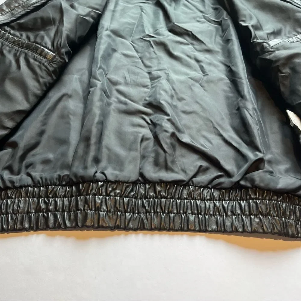 Men's Black Leather Jacket Waist Length Size 44 Bomber